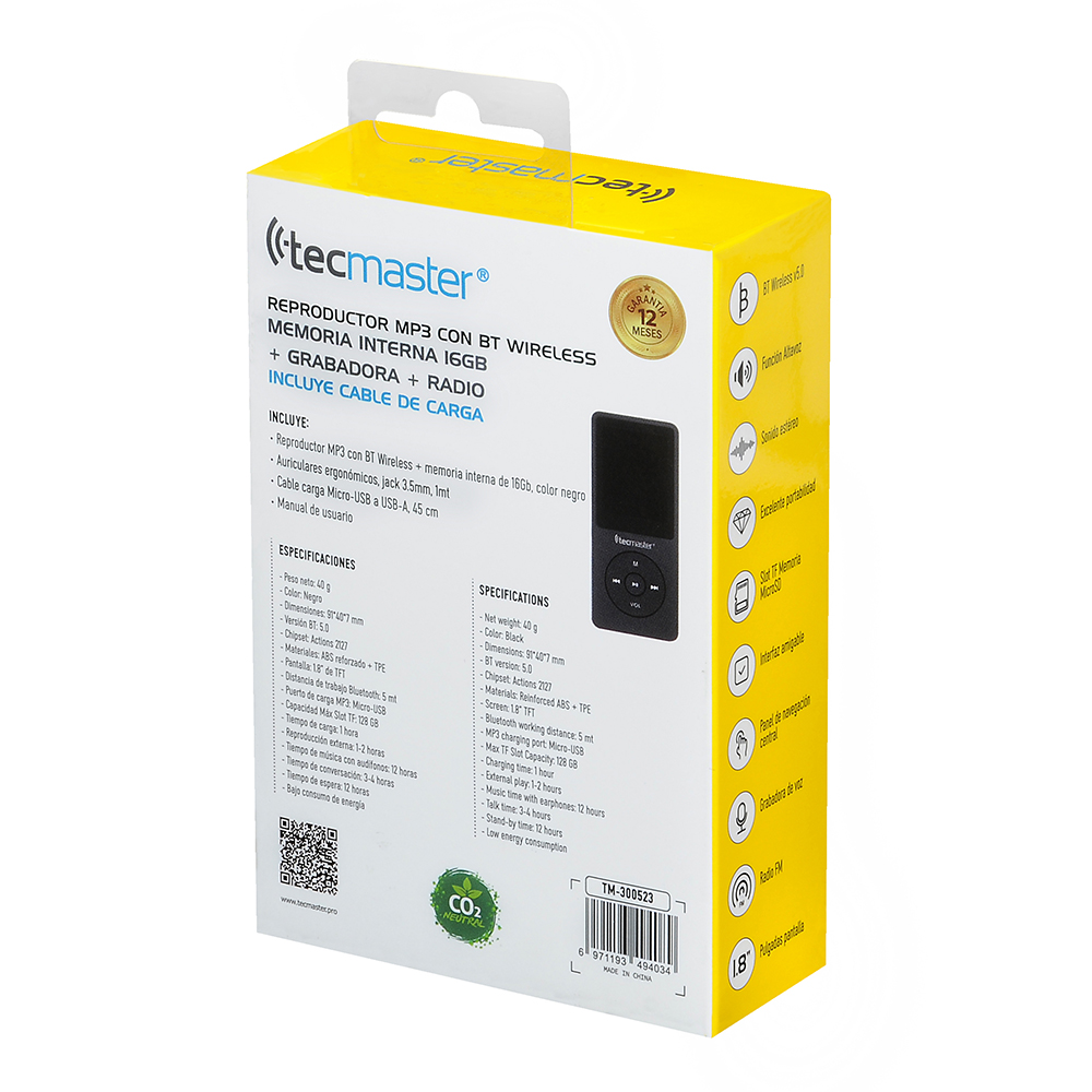 Reproductor Mp4/Mp3 Bluetooth 16 Gb - Tecmaster - Imagen 5